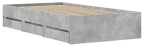 betonszürke szerelt fa ágykeret fiókokkal 90 x 200 cm