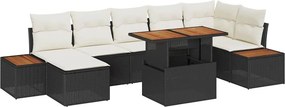 vidaXL Kert étkező szett párnával 8 pcs Fekete és bézs