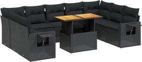 vidaXL 10 részes fekete polyrattan kerti ülőgarnitúra párnákkal