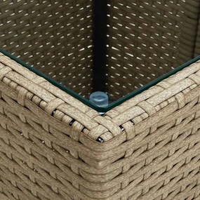 3 részes bézs polyrattan/üveg bisztrógarnitúra párnával