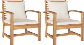 vidaXL Szék 2 pcs Barna és Krém 65 x 60 x 76,5 cm Tömör Teakfa