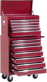 HOMCOM Szerszámtároló Kocsi Szerszámtartóval, Zárható Szerszámtartó Fiókokkal, Szerszámtartó Belső Rész, Kulcsokkal és Csúszásmentes Szőnyegekkel, Pir