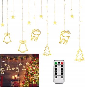 Led Fényfüggöny Karácsonyi rénszarvas csengő karácsonyfa Fehér Meleg 8 üzemmód