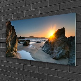 Üvegkép falra Rock Beach Sun Landscape 100x50 cm