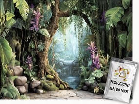 Fotótapéta Flizelina Kilátás Erdő Ösvény Növények Virágok Vízesés 100x75 ragasztó