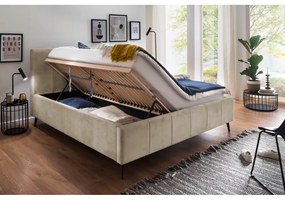 Bézs kárpitozott franciaágy tárolóhellyel ágyráccsal 180x200 cm Lizzano – Meise Möbel