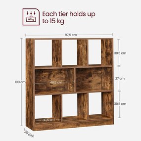 Könyvespolc nyitott kockákkal 97,5 x 100 x 30 cm rusztikus barna