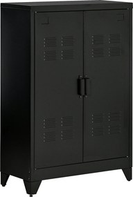 HOMCOM Többfunkciós Fém Irattartó Szekrény, Mágneses Rácsos Kétajtós, Állítható Polccal, Irodai Tárolószekrény, 75 x 33 x 110 cm, Fekete | Aosom