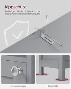 VASAGLE fürdőszobaszekrény világítással 30x30x170 cm, szürke