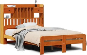 vidaXL barna tömör fenyőfa könyvespolcos ágy matrac nélkül 135 x 190cm