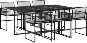 vidaXL 7 részes fekete polyrattan kerti étkezőgarnitúra párnával