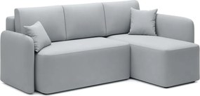 Világosszürke bársony kinyitható-tárolóhelyes sarokkanapé (jobb oldali-heverő résszel) Hadson – ELTAP