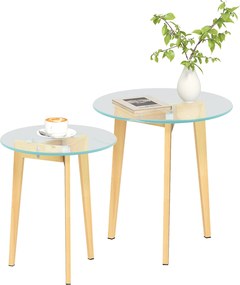 HOMCOM 2 db-os Üveglapos Fészekasztal Szett, Acél Váz, Kis Középasztalok, Átlátszó | Aosom