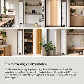 Öltözőszekrény fém munkahelyi mély 2 ajtós fehér, 292x1720x600 mm: BARTEK 1 Plus D600