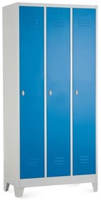 Fém szekrény - 3 rekeszes, 90 x 50 x 190 cm, fix lábakkal, lakathoz zár, kék - ral 5012