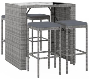 5 részes szürke polyrattan kerti bárszett párnákkal
