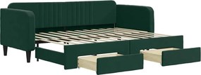 vidaXL sötétzöld kihúzható bársony heverő fiókkal 80 x 200 cm
