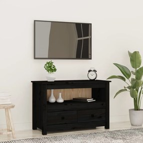 fekete tömör fenyőfa TV-szekrény 79 x 35 x 52 cm
