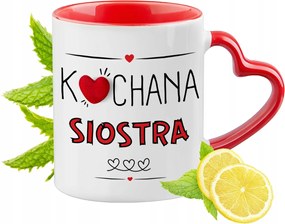 Nővérnek Piros Bögre Szív Alakú Füllel Ajándék