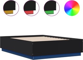 vidaXL fekete szerelt fa ágykeret LED-del 135 x 190 cm
