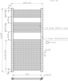 Novaservis - Fürdőszobai törölközőszárító radiátor 644W/230V 120x60 cm, fehér, egyenes kivitel