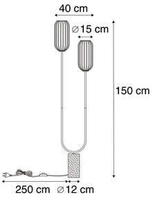 Art Deco állólámpa fekete füstüveggel 2-lámpás - Rid
