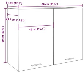 antik fa színű szerelt fa függőszekrény 80 x 31 x 60 cm