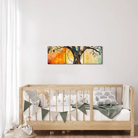 Kép – Mozaik – nap és fa I. (órával) (90x30 cm)