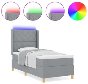 Box Ágy Matraccal &amp; LED Fénnyel Szürke 90x190 cm Szövet