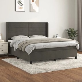 sötétszürke bársony rugós ágy matraccal 180x200 cm