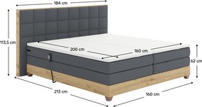 Elektromos állítható ágy, boxspring, sötétszürke/artisan tölgy, 160x200, TIANA