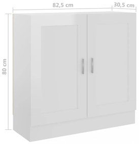 magasfényű fehér szerelt fa könyvszekrény 82,5 x 30,5 x 80 cm