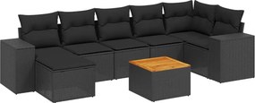 vidaXL 8 részes fekete polyrattan kerti ülőgarnitúra párnákkal