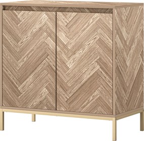 HOMCOM Skandináv Stílusú Tárolószekrény 2 Chevron Ajtóval, Állítható Polccal és Acél Lábakkal, Tárolószekrény Nappaliba, Étkezőbe, mérete: 78 x 40 x 7