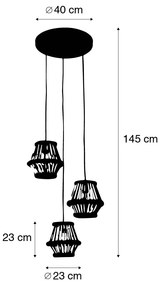 Orientális függőlámpa bambuszból fekete kerek 3-lámpás - Evalin