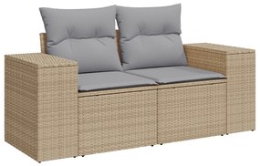 13 darabos Kert Sofa Szett Párnákkal Bézs Poli Rattan Akáciával, 3 darabos Kert Étkező Szett Párnákkal Bézs Poli Rattan Akáciával