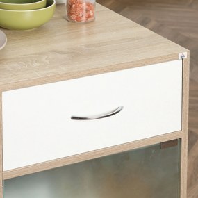 HOMCOM Konyhai Kocsi, Szerviz Kocsi, 360°-ban Forgó Kerekek, Polcok Barrierek, Konyhai Középsziget, Fiókkal, Polcokkal, Szekrénnyel, 65 x 39 x 80 cm,