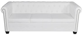 2 személyes és 3 személyes fehér műbőr Chesterfield kanapé