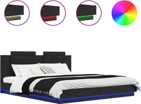 vidaXL Ágykeret támlával fejtámlával Fekete tölgy 200 x 200 cm Faanyag