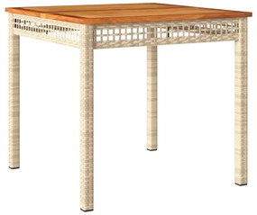 bézs polyrattan és akácfa kerti asztal 80 x 80 x 75 cm