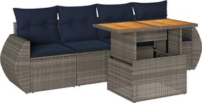 vidaXL 5 részes szürke polyrattan kerti ülőgarnitúra párnákkal