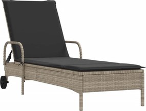 vidaXL világosszürke polyrattan napozóágy kerekekkel és párnával