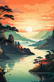 Poszter 61x91,5cm Lenyugvó nap a Csendes-tónál