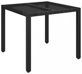 fekete polyrattan üveglapos kerti asztal 90 x 90 x 75 cm