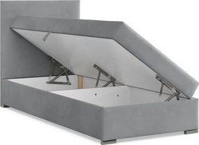 Agen egyszemélyes ágy, bársony, ágyneműtartóval, szürke