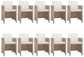 11 részes bézs polyrattan kültéri étkezőszett párnákkal