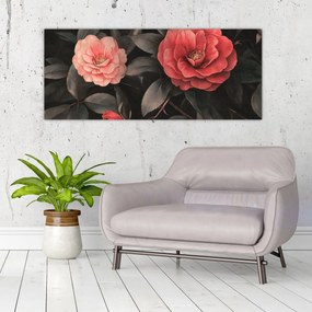 Kép - Vörös virágok sötét háttér előtt (120x50 cm)
