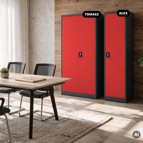 Zárható kartotékszekrény iratokhoz, antracit-piros, 450x1850x400 mm: ALEX