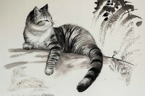 Vászonkép Canvas Grafika Rajz Tinta Vázlat Mono Csíkos Macska 120x80