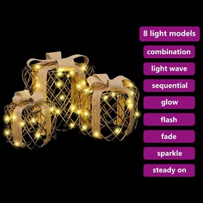 Ajándékdoboz 3 pcs Meleg fehér 20 x 20 x 20 cm Rattan